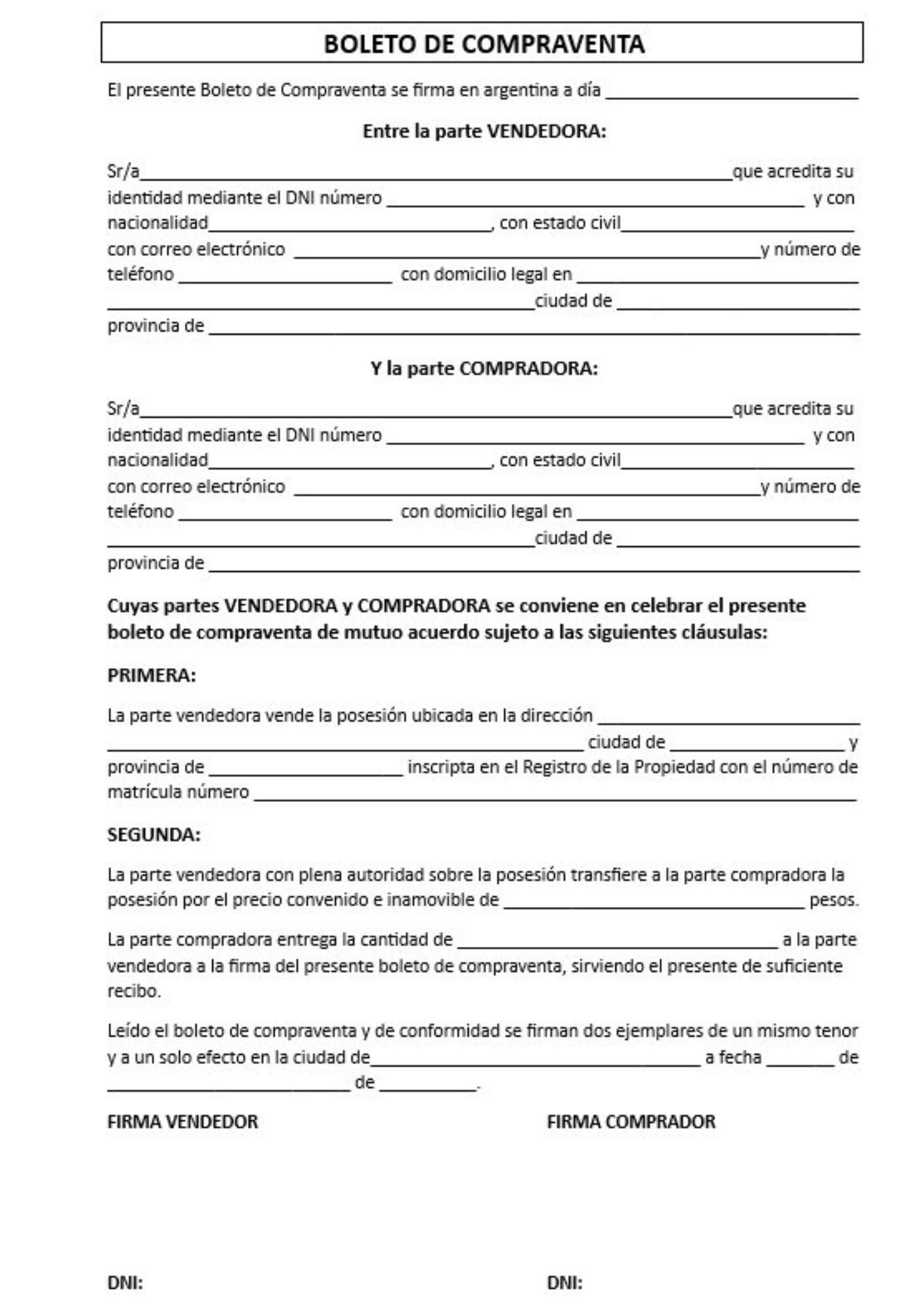 Boleto De Compraventa 0733